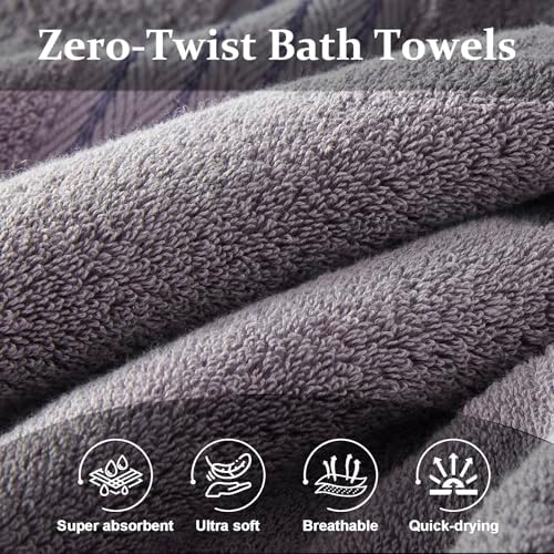 COZYART Luxury Bath Towel Set 6 Pcs, Grey 100% Turkish Cotton 650 GSM