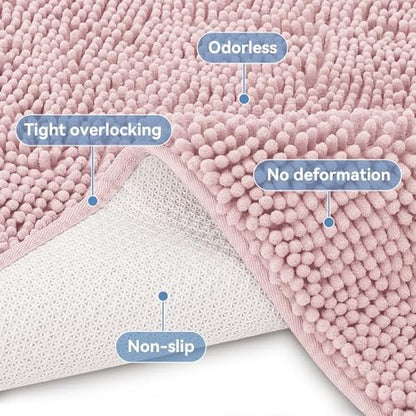 Bcoimo Bath Rug Mat,36x24 Chenille Non Slip Pink Bathroom Floor Shower Mats
