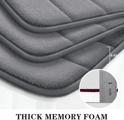 BYSURE Dark Grey Memory Foam Bathroom Rug Set 3 Piece