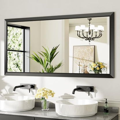 Briivue Black Metal Framed Bathroom Wall Mirror, 60x28 Inch