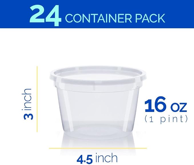 Healthy Packers 16oz Food Storage & Soup Containers with Airtight Lids - Clear Plastic Deli Cups - Great for Your Slime Kit - BPA Free | Leakproof - Microwaveable - Reusable & Freezer Safe (24 pack)