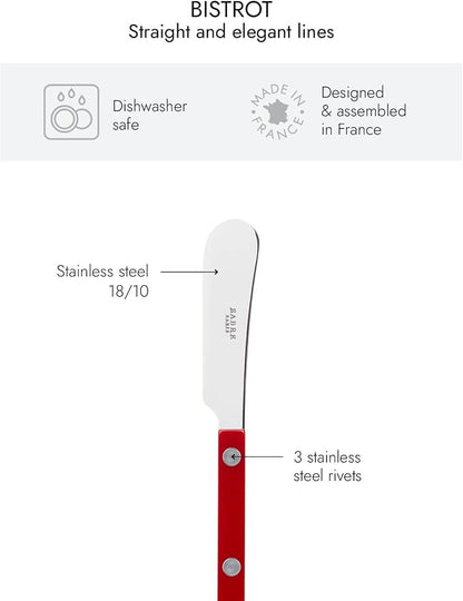 Sabre Paris - Set of 2 Spreader Knives 5.5 inches - Bistrot Collection - Perfect for Butter, Tapenades, Spreads - Stainless Steel & Nylon - Dishwasher Safe - Burgundy - Brilliant Finish