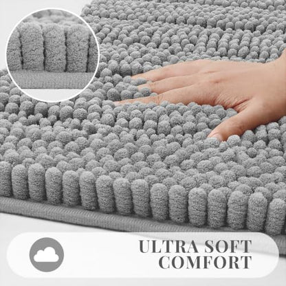Bcoimo Bath Rug Mat,36x24 Chenille Non Slip Gray Bathroom Floor Shower Mats