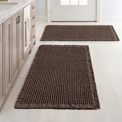 MIULEE Set of 2 Waffle Bathroom Rugs Boho Bath Mat Chocolate 24x36 Inch