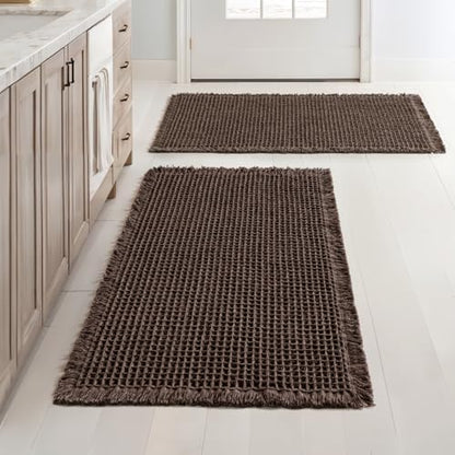 MIULEE Set of 2 Waffle Bathroom Rugs Boho Bath Mat Chocolate 24x36 Inch