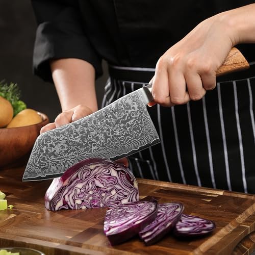 Wakoli EDIB Pro Cai Dao Knife – Japanese Style Chef Knife | 7-Inch Genuine Damascus Steel Blade with VG10 Core | Ergonomic Pakkawood Handle | Professional Kitchen Tool in Gift Box