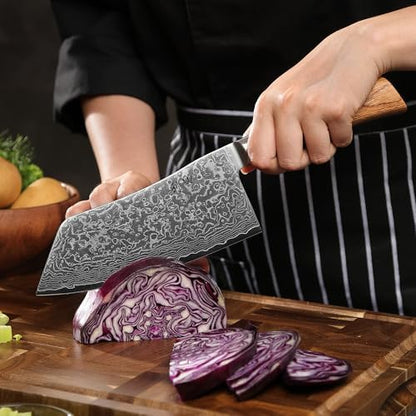 Wakoli EDIB Pro Cai Dao Knife – Japanese Style Chef Knife | 7-Inch Genuine Damascus Steel Blade with VG10 Core | Ergonomic Pakkawood Handle | Professional Kitchen Tool in Gift Box