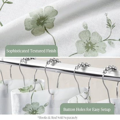 Martha Stewart Cotton Floral Extra Long Shower Curtain, 72 x 72, Sage Green
