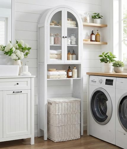 Arched Over The Toilet Storage Cabinet with Acrylic Doors, Bathroom Shelf