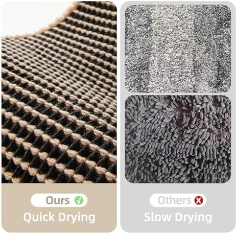 TYUU Waffle Runner Rug Bathroom, Long Boho Bath Mat, 72x24 Khaki & Black