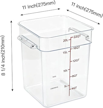 4 Pack Food Storage Containers with Red Lids, 22.0 Qt - Square, Clear, Polycarbonate, for Restaurant Commercial Kitchen and Home party