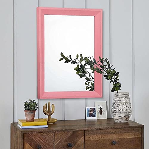 AAZZKANG Rectangle Mirror with Wood Frame Modern Farmhouse Wall Mirrors Decor Large 20"x16" for Bedroom Bathroom Living Room Pink