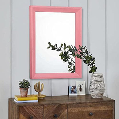 AAZZKANG Rectangle Mirror with Wood Frame Modern Farmhouse Wall Mirrors Decor Large 20"x16" for Bedroom Bathroom Living Room Pink