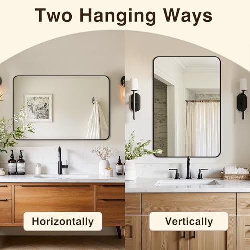 Vanity Bathroom Mirror, 30”x20” Black Bathroom Mirror for Over Sink
