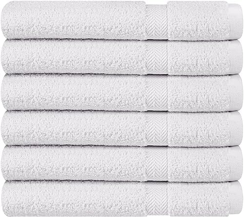 Towel and Linen Mart 100% Cotton White 6 Pack Bath Towel Set, Quick Dry, Super Absorbent, Light Weight, Soft Feel for Hotel, Spa and Bathroom (27 X 54) (White, 27 x 54 6 Pack)