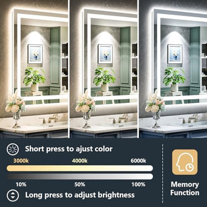 32x32 LED Bathroom Mirror with Lights, Lighted Vanity Mirror