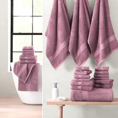 LANE LINEN Bath Towel Set Absorbent Quick Dry 100% Cotton - Wishful Mauve