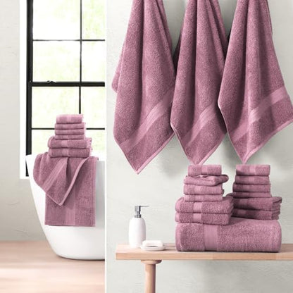 LANE LINEN Bath Towel Set Absorbent Quick Dry 100% Cotton - Wishful Mauve