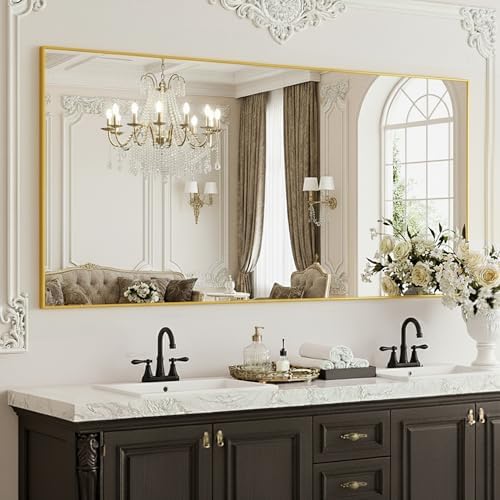 FICTOR Bathroom Vanity Mirror for Over Sink, 30" x 60", Gold