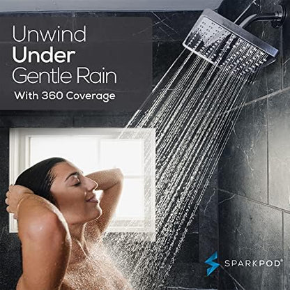 SparkPod Rain Shower Head, 8 Inch Square, Charcoal Grey Finish