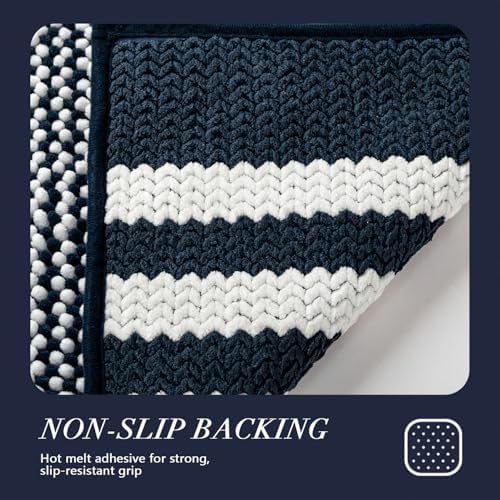 BSICPRO Bathroom Rugs, 20x32 Chenille Bath Mats, Navy Blue