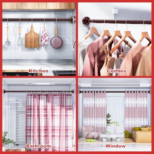 Ausemku Shower Curtain Rod - 32-43 Inch Rustproof Tension Rod, Non-Slip Spring Design, No Drilling Adjustable Curtain Rod for Bathroom, Kitchen, and Closet（Brown）