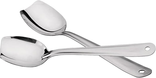 IMEEA 10-Inch Flat Bottom Solid Cooking Spoon Set of 2, 18/8 Stainless Steel Scraping Spoon for Stirring, Roux, Sauces, Cast Iron & Skillet Cooking