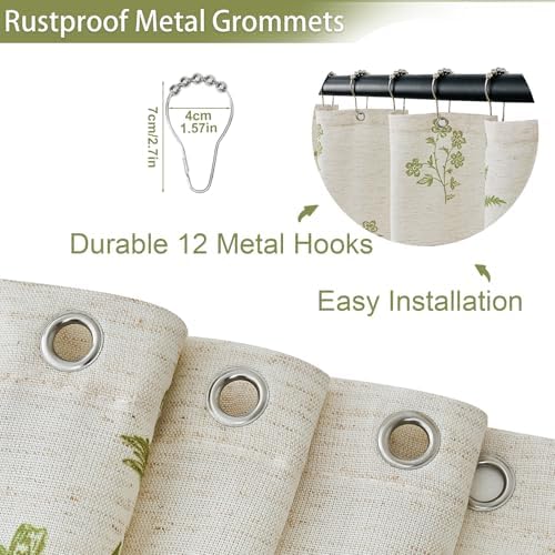 ORTIGIA Linen Shower Curtain 72 W x 84 L Farmhouse Vintage Sage Green Floral Long Shower Curtains Modern Boho Rustic Block Print Cottagecore Decor for Bathroom