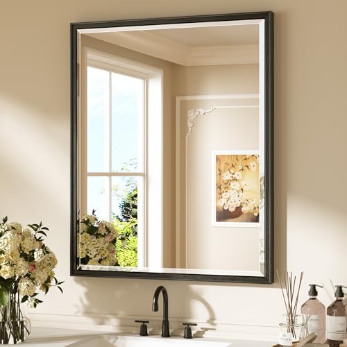 Keonjinn Black Framed Bathroom Mirrors 30" x 36", Safe HD Tempered Glass