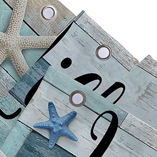 Beach Shower Curtain, Rustic Vintage Wood Ocean Quote Words Summer Fabric Decor Bath Curtain, Nautical Coastal Starfish Theme Bathroom Curtain Accessories with Hooks 72X72in