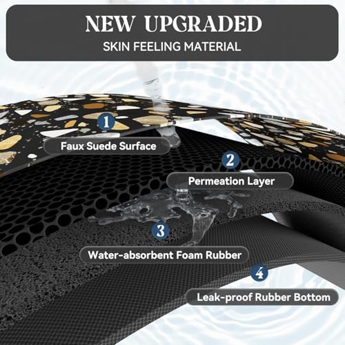 MontVoo -Bath Mat-Non Slip Thin Bathroom Rugs Fit Under Door- Quick Dry Absorbent Faux Suede Surface Grey Bathroom Floor Mats-Shower Rug for in Front of Bathtub Shower Black & Multi Color 16x24