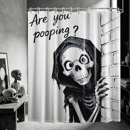 Extra Tall Shower Curtain XL Funny Skull, 70 x 96 Inchs