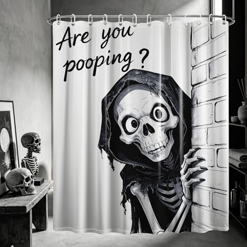 Funny Skull Shower Curtain are You Pooping, 70x72 Inchs