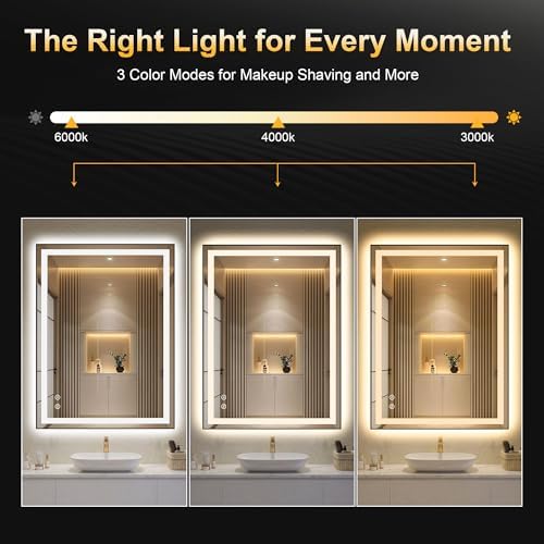 LED Bathroom Mirror with Light, 30x40 Vanity Mirror for Wall with Frame