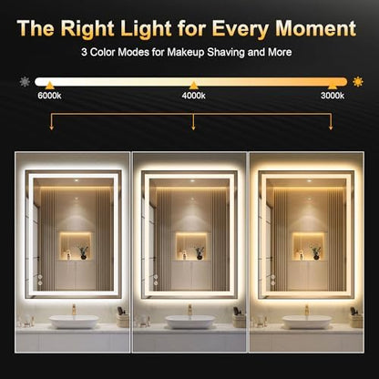 LED Bathroom Mirror with Light, 30x40 Vanity Mirror for Wall with Frame