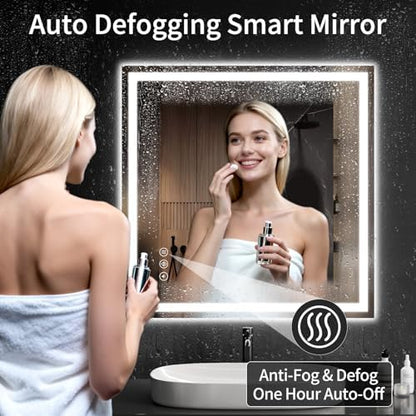 36"x36" LED Bathroom Mirror with Lights, Dimmable, Anti-Fog, Lighted Bathroom Vanity Mirror for Wall, Backlit + Front Lit, Memory Function, Shatter-Proof, Tempered Glass