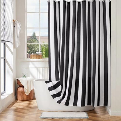 Ohocut Vertical Striped Shower Curtain, Cute Retro Vintage Stripe Bathroom Shower Curtain, Waterproof Polyester Fabric Modern Bath Curtain for Bathroom 72x72 Inches Black and White