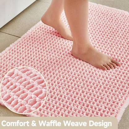 TYUU Waffle Bath Mat, Cute Bathroom Rugs Non Slip, 36x24 Light Peachy Pink