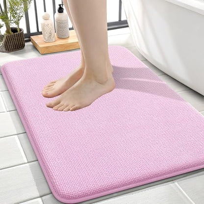OLANLY Thick Memory Foam Small Bathroom Rug 24x16, Absorbent Bath Mat, Pink