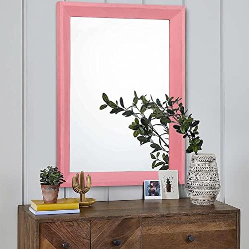 AAZZKANG Rectangle Mirror with Wood Frame Modern Farmhouse Wall Mirrors Decor Large 26"x18" for Bedroom Bathroom Living Room Pink