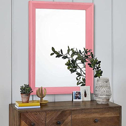 AAZZKANG Rectangle Mirror with Wood Frame Modern Farmhouse Wall Mirrors Decor Large 26"x18" for Bedroom Bathroom Living Room Pink