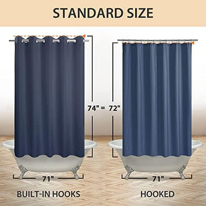 River Dream No Hook Hotel Cloth Shower Curtain Navy Blue, Standard Size