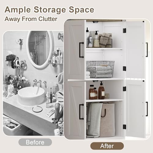 Treocho Farmhouse Bathroom Floor Cabinet with Adjustable Shelves