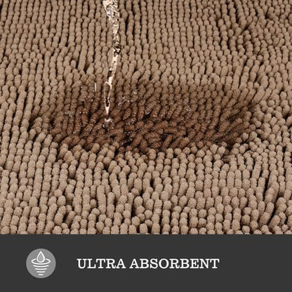 Yeaban Chenille Taupe Bathroom Rug 24"x36", Non-Slip Rubber Backing