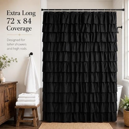 Black Gothic Shower Curtain for Bathroom, Extra-Long 72 x 84 inch, Ruffle