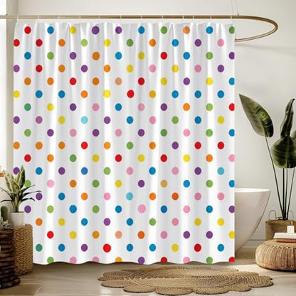 Polka Dot Shower Curtain Colorful Retro Cute Spot Vintage Fabric Decorative Bathroom Curtains with Hooks,70" Wx84 H
