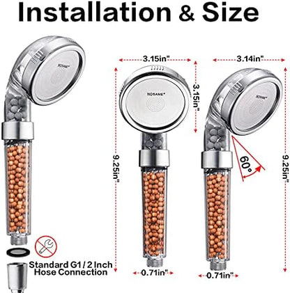 Nosame® Shower Head with Hose, Filter Filtration High Pressure Water Saving 3 Mode Function Spray Handheld Showerheads for Dry Skin & Hair