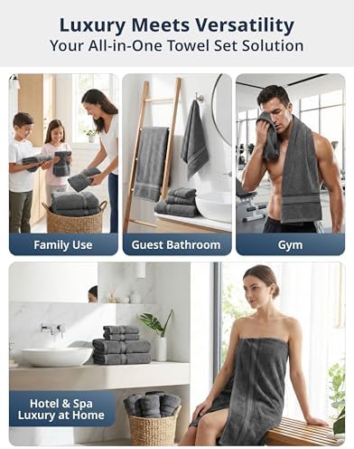 LANE LINEN Bath Towel Set 100% Cotton 18 Piece Soft Absorbent - Grey