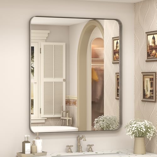 24x28 Inch Silver Brushed Nickel Bathroom Mirror