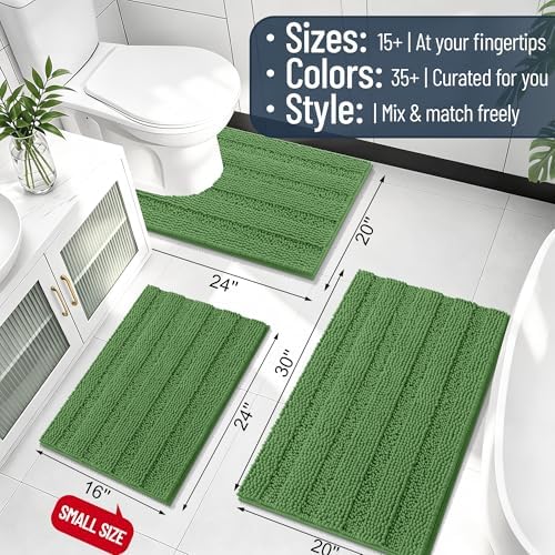 Smiry Thick Small Chenille Bathroom Rugs 24x16, Soft Bath Mat, Olive Green